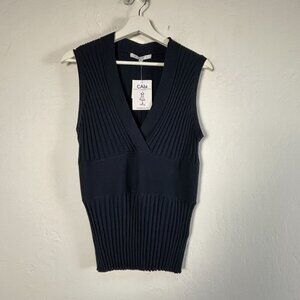 Cabi Womens Navy Ribbed Knit Silk Blend Sleeveless Sweater Vest XL Pullover New
